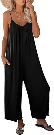 ANRABESS Women Summer Casual Sleeveless Spaghetti Strap Boho Wide Leg Jumpsuits Rompers Dressy